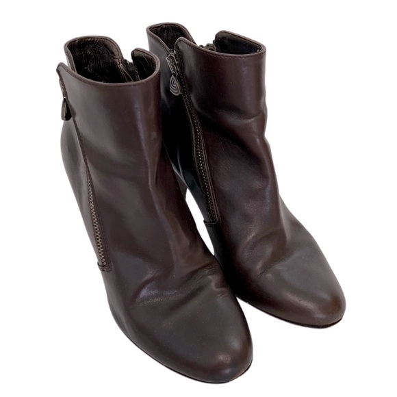 AGL Classic Brown Genuine Leather Ankle Boots Rounded Toe Heel 38.5 8.5 - Picture 3 of 13